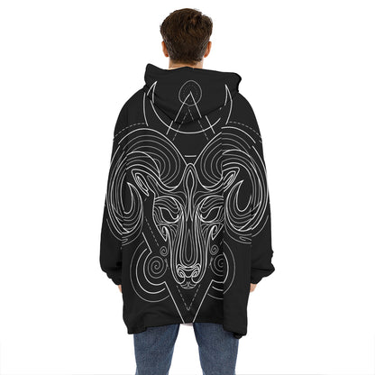 Black And White Aries Sign Print Hoodie Blanket
