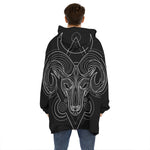 Black And White Aries Sign Print Hoodie Blanket