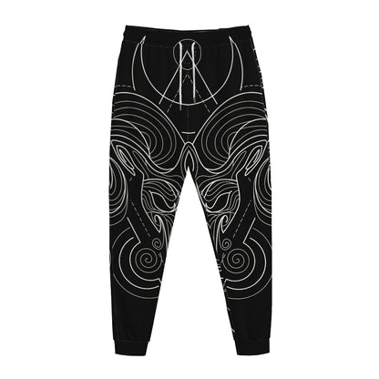 Black And White Aries Sign Print Jogger Pants