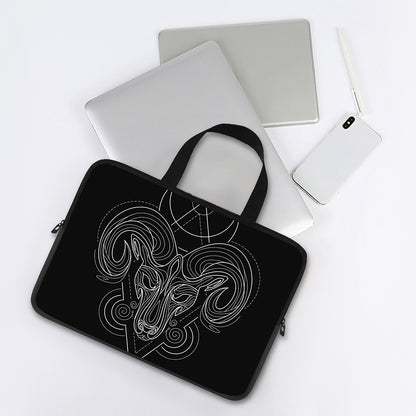 Black And White Aries Sign Print Laptop Sleeve With Handle