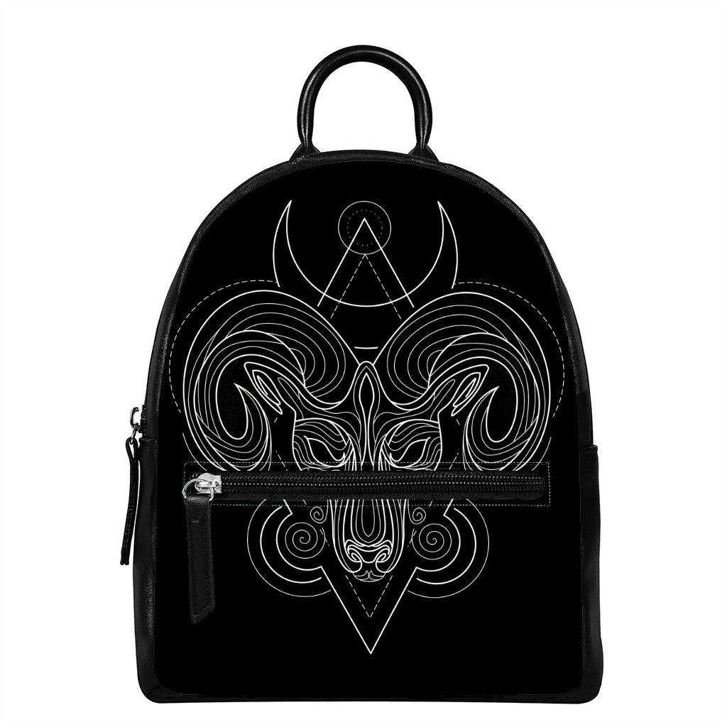 Black And White Aries Sign Print Leather Backpack