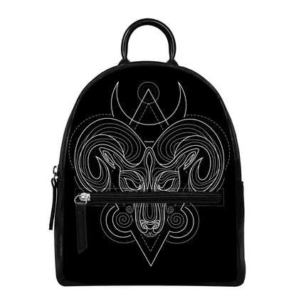 Black And White Aries Sign Print Leather Backpack
