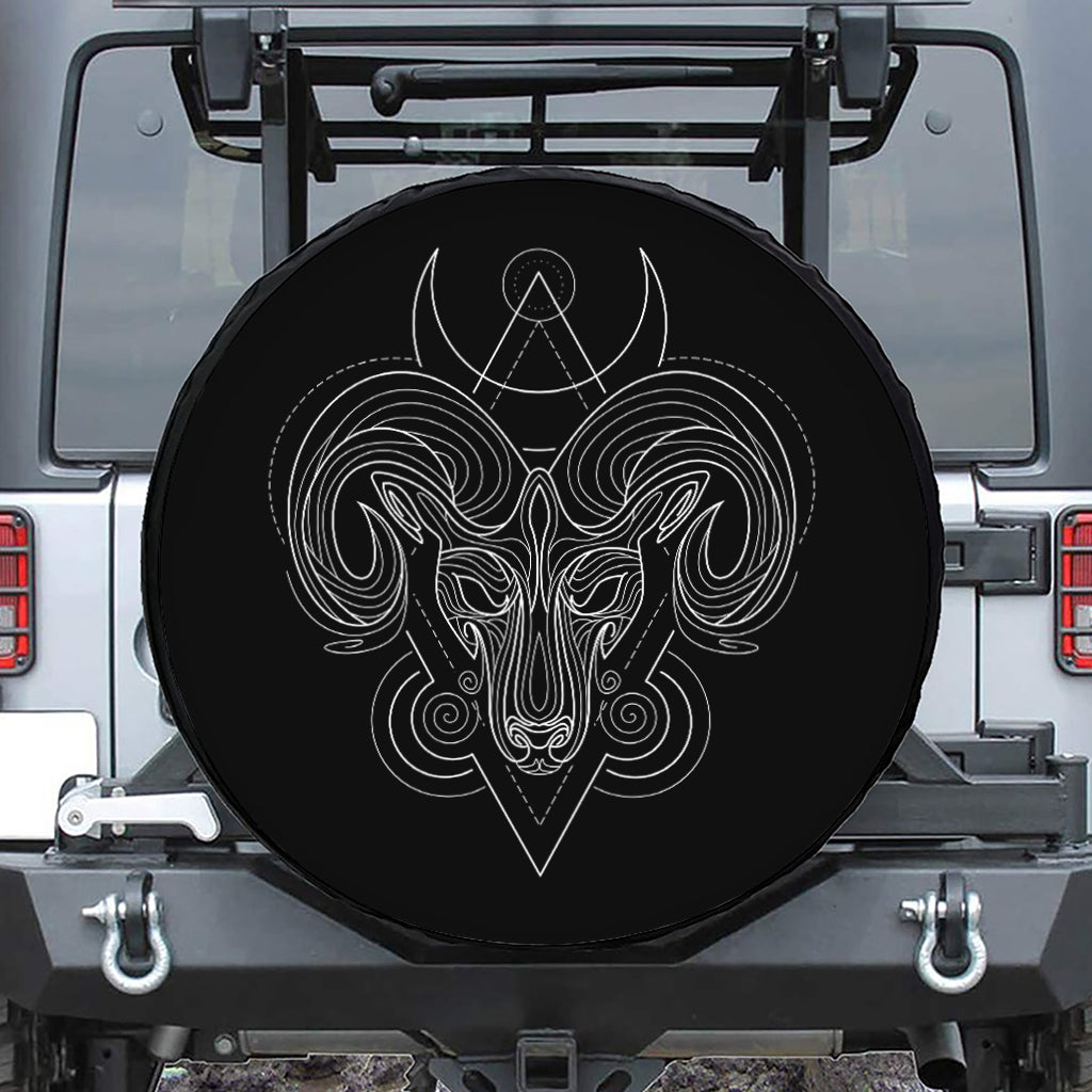 Black And White Aries Sign Print Leather Spare Tire Cover