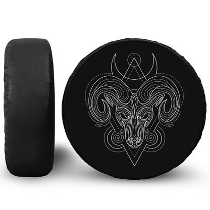 Black And White Aries Sign Print Leather Spare Tire Cover