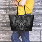 Black And White Aries Sign Print Leather Tote Bag