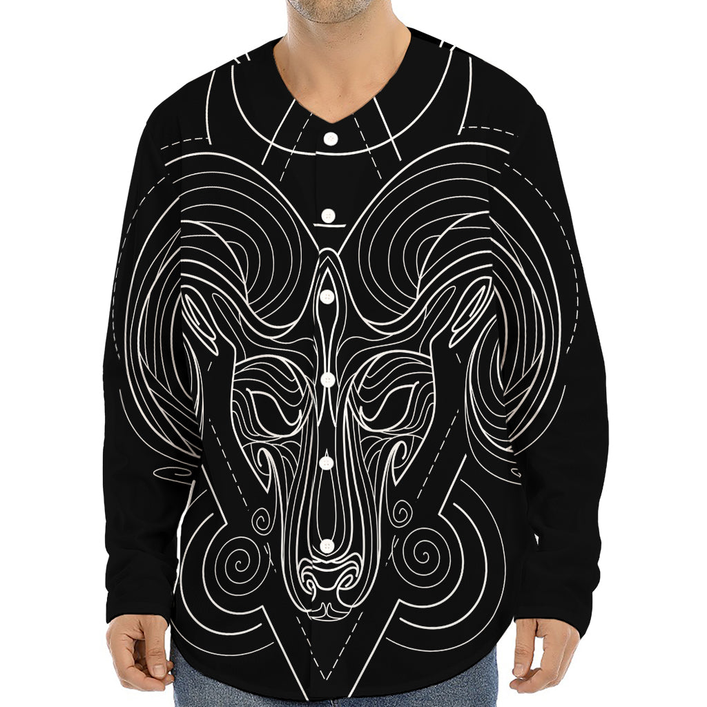 Black And White Aries Sign Print Long Sleeve Baseball Jersey
