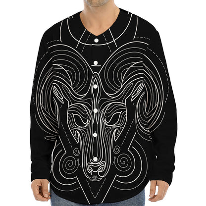 Black And White Aries Sign Print Long Sleeve Baseball Jersey