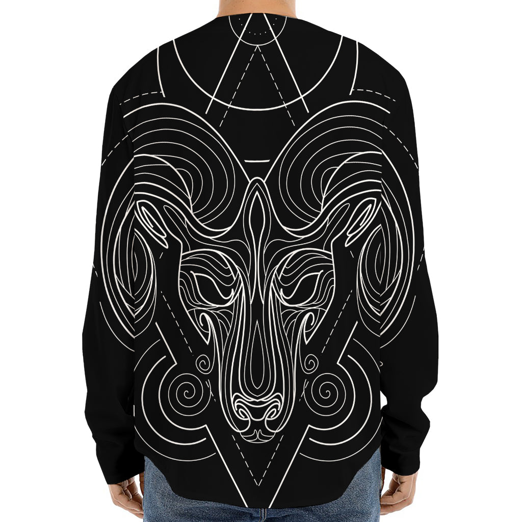 Black And White Aries Sign Print Long Sleeve Baseball Jersey