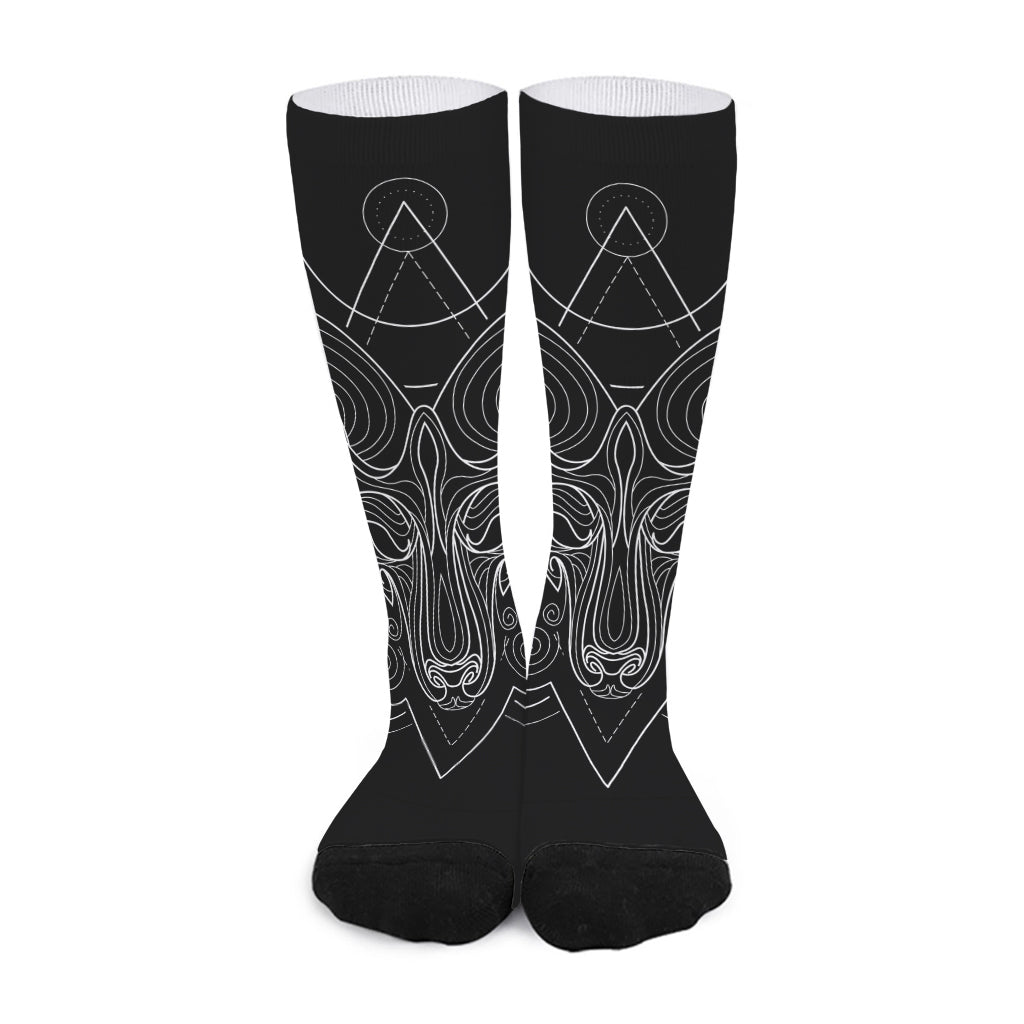 Black And White Aries Sign Print Long Socks