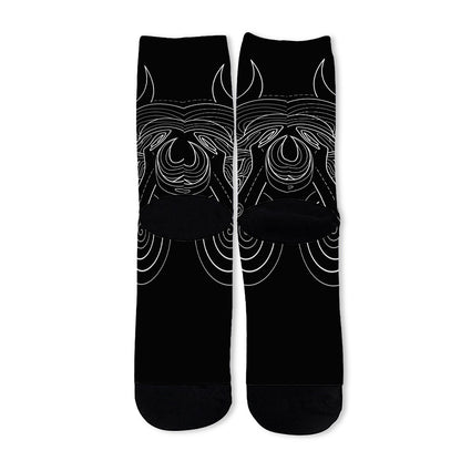 Black And White Aries Sign Print Long Socks