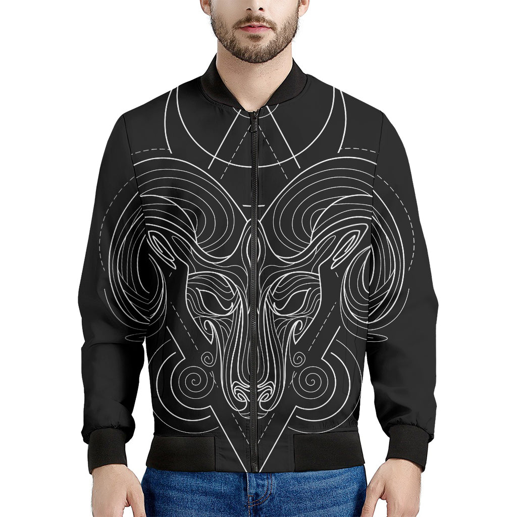 Black And White Aries Sign Print Men's Bomber Jacket
