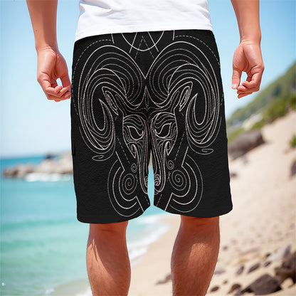 Black And White Aries Sign Print Men's Cargo Shorts