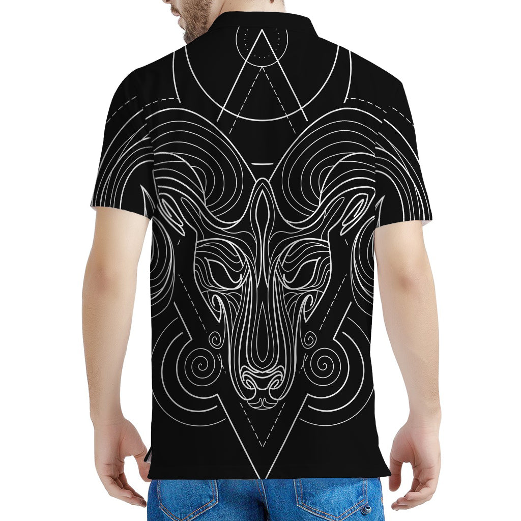 Black And White Aries Sign Print Men's Polo Shirt