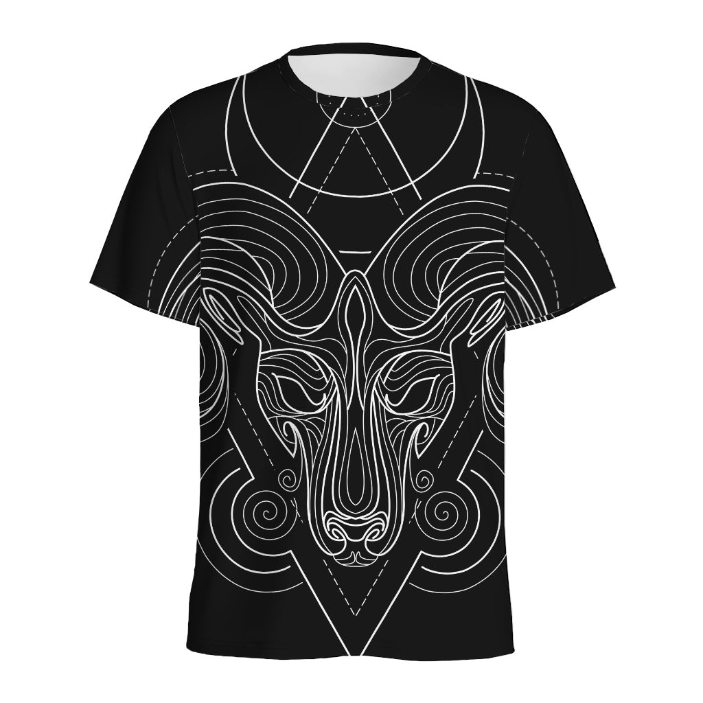 Black And White Aries Sign Print Men's Sports T-Shirt