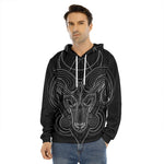 Black And White Aries Sign Print Men's Velvet Pullover Hoodie