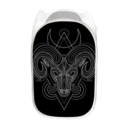 Black And White Aries Sign Print Mesh Laundry Hamper