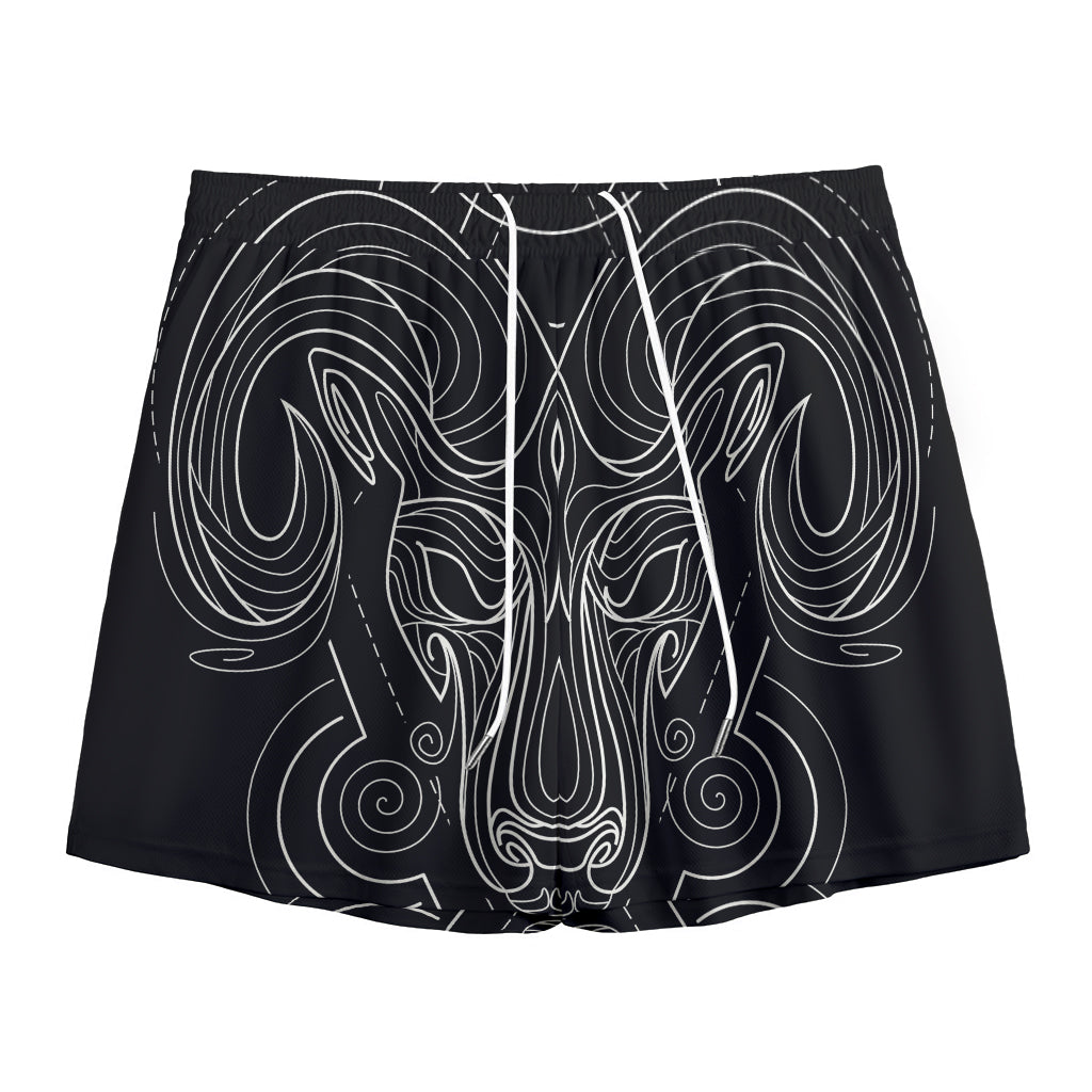Black And White Aries Sign Print Mesh Shorts