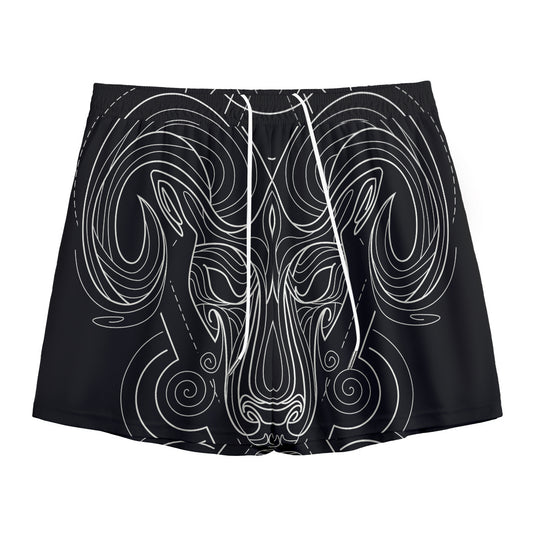 Black And White Aries Sign Print Mesh Shorts