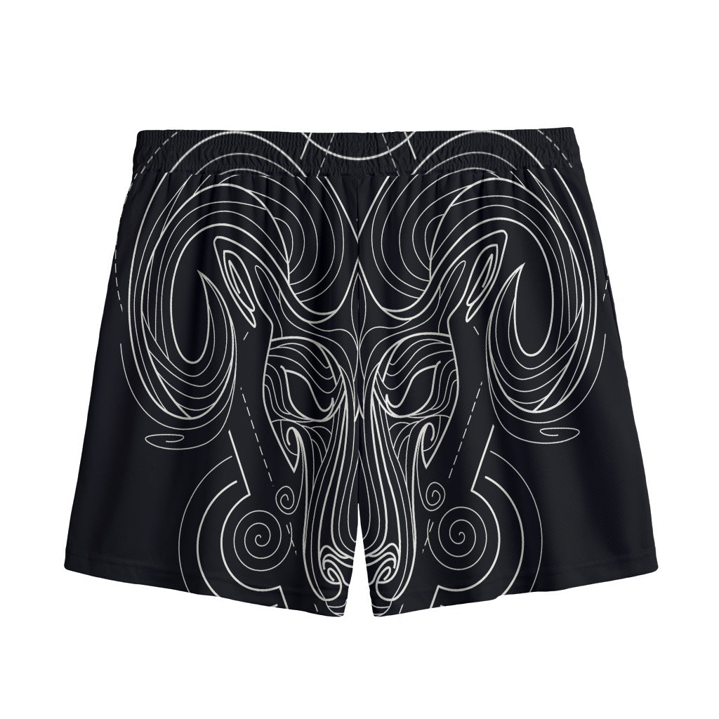 Black And White Aries Sign Print Mesh Shorts