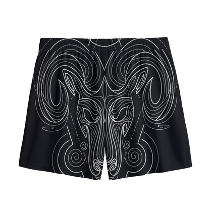 Black And White Aries Sign Print Mesh Shorts