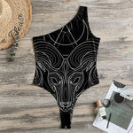 Black And White Aries Sign Print One Shoulder Bodysuit