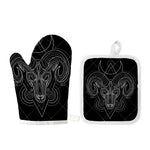 Black And White Aries Sign Print Oven Mitt And Pot Holder Set