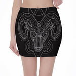 Black And White Aries Sign Print Pencil Mini Skirt