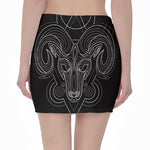 Black And White Aries Sign Print Pencil Mini Skirt
