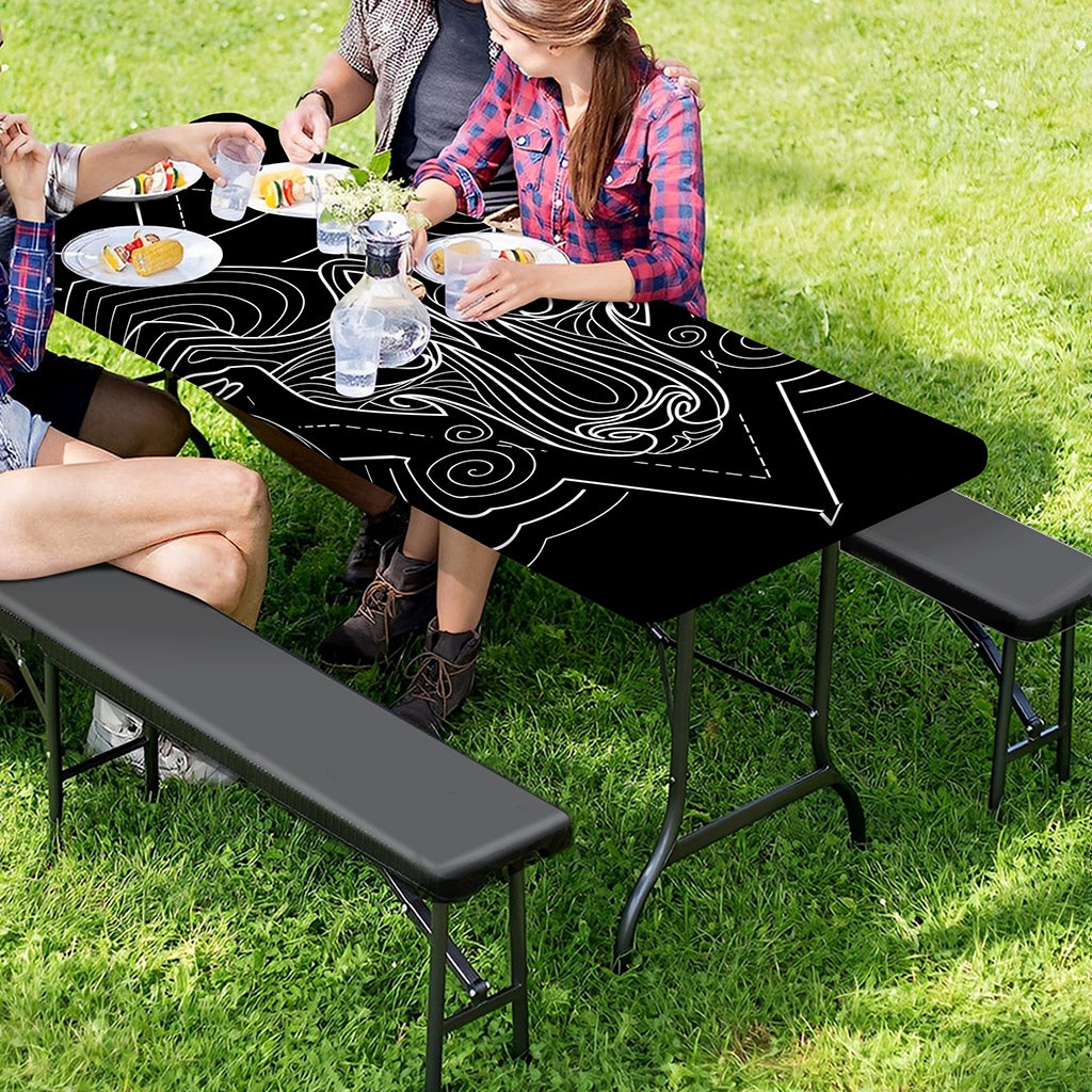 Black And White Aries Sign Print Picnic Table Cover