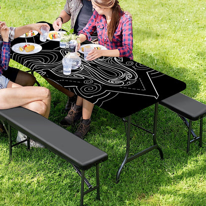 Black And White Aries Sign Print Picnic Table Cover