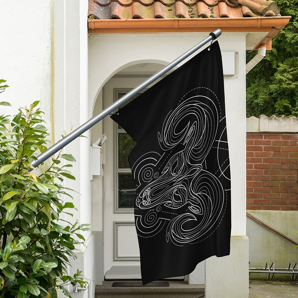 Black And White Aries Sign Print Polyester Flag