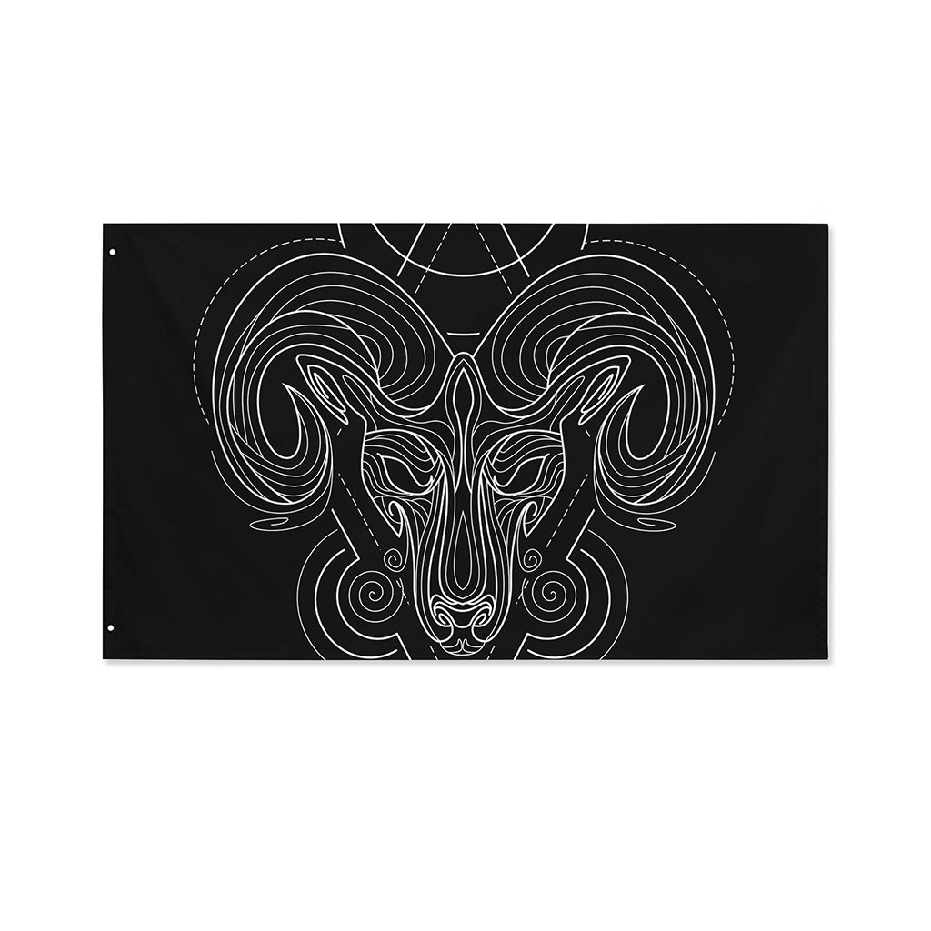 Black And White Aries Sign Print Polyester Flag