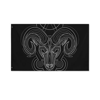 Black And White Aries Sign Print Polyester Flag