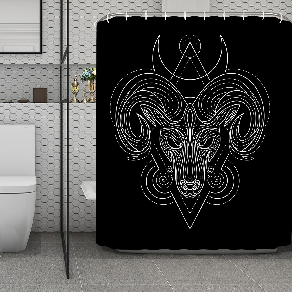 Black And White Aries Sign Print Polyester Shower Curtain