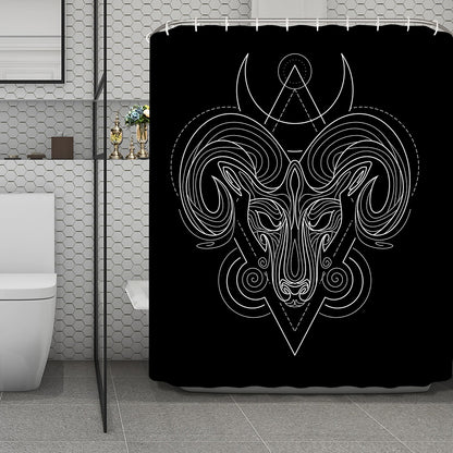 Black And White Aries Sign Print Polyester Shower Curtain