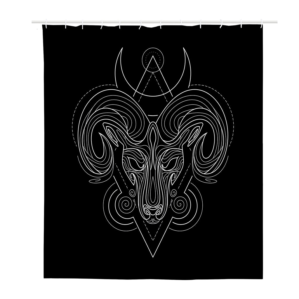 Black And White Aries Sign Print Polyester Shower Curtain