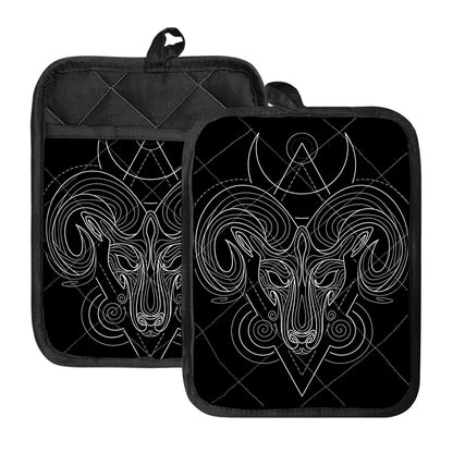 Black And White Aries Sign Print Pot Holders With Pocket