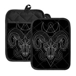 Black And White Aries Sign Print Pot Holders With Pocket