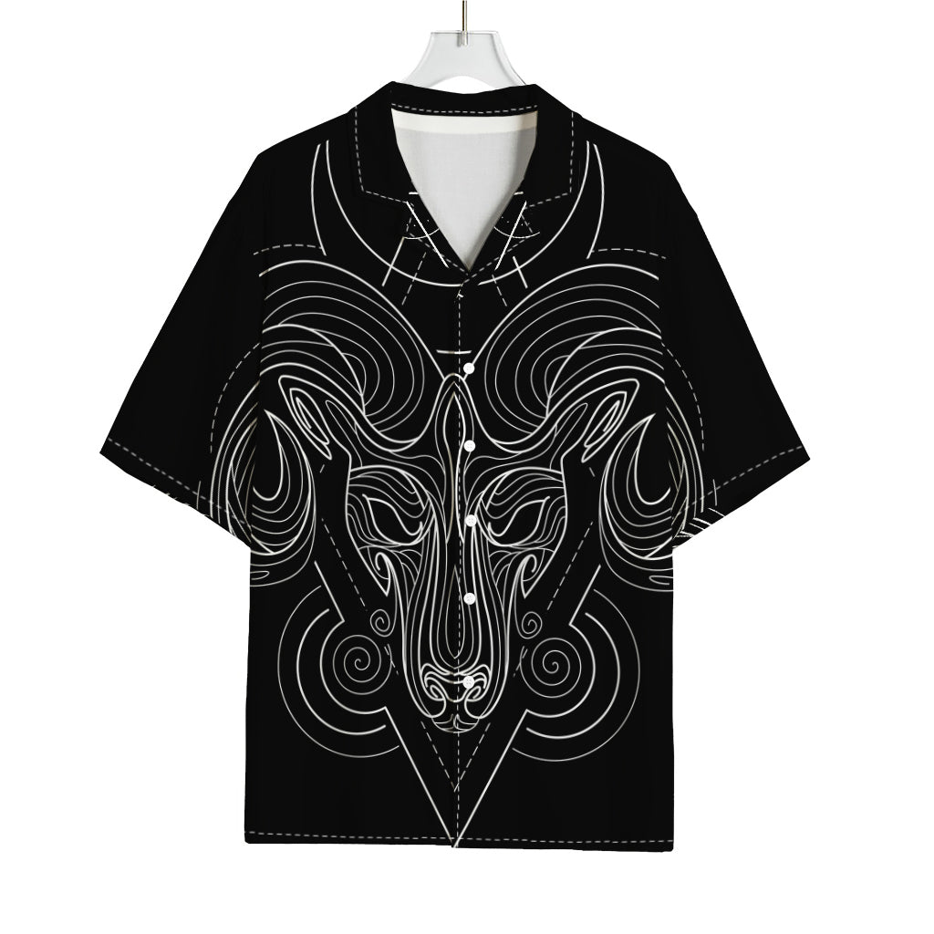 Black And White Aries Sign Print Rayon Hawaiian Shirt