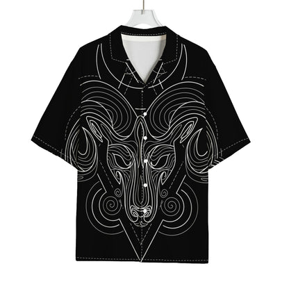 Black And White Aries Sign Print Rayon Hawaiian Shirt