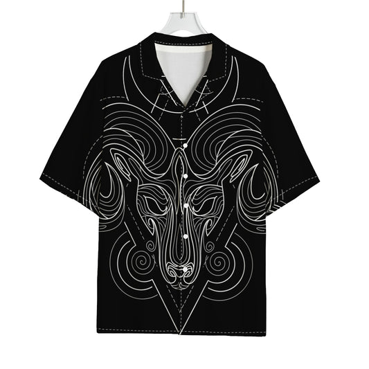 Black And White Aries Sign Print Rayon Hawaiian Shirt