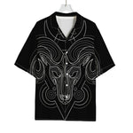 Black And White Aries Sign Print Rayon Hawaiian Shirt
