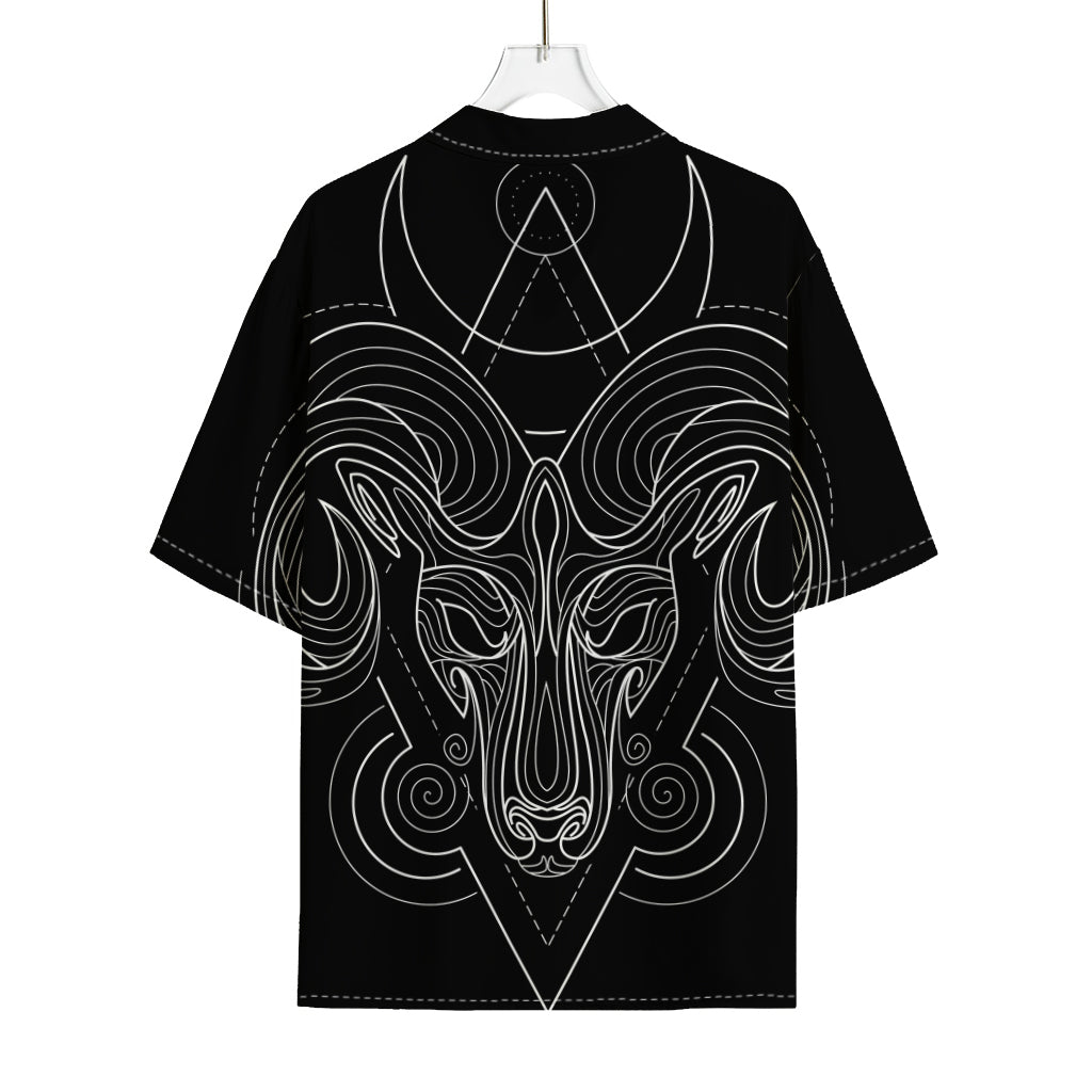 Black And White Aries Sign Print Rayon Hawaiian Shirt