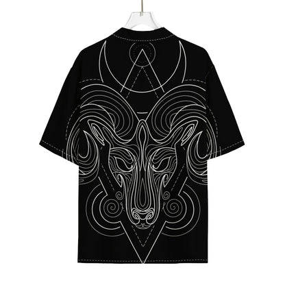 Black And White Aries Sign Print Rayon Hawaiian Shirt