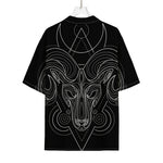 Black And White Aries Sign Print Rayon Hawaiian Shirt