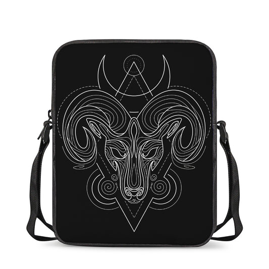 Black And White Aries Sign Print Rectangular Crossbody Bag