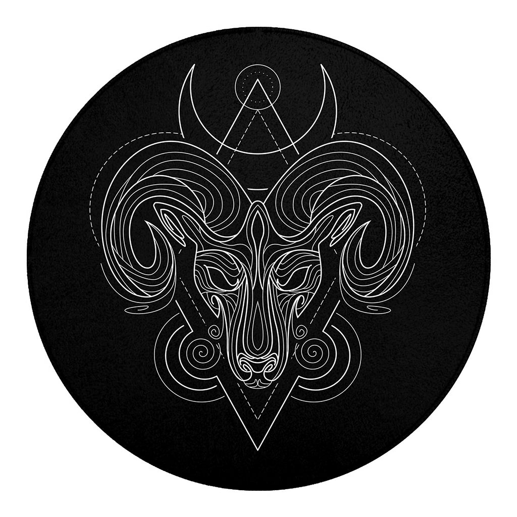 Black And White Aries Sign Print Round Blanket