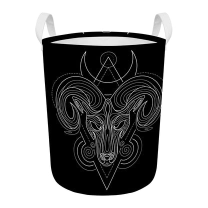 Black And White Aries Sign Print Round Laundry Basket
