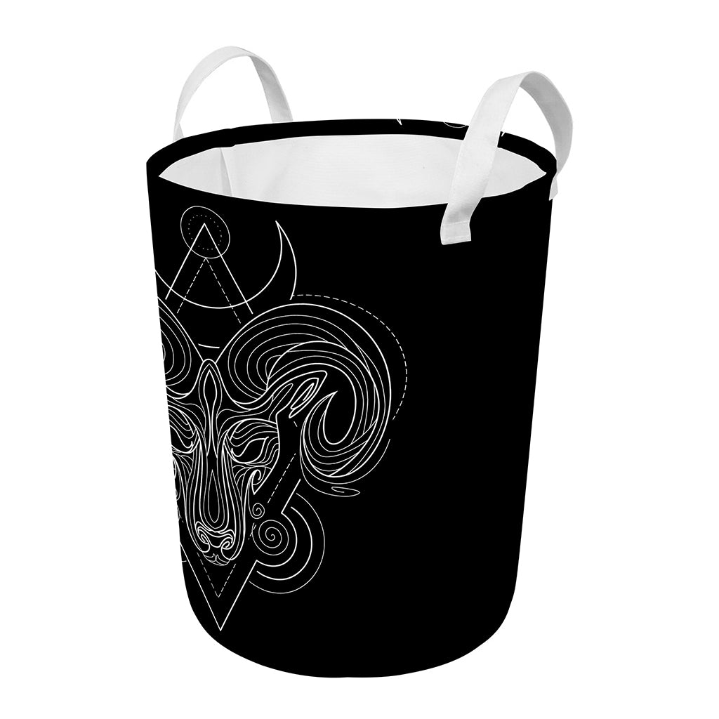 Black And White Aries Sign Print Round Laundry Basket