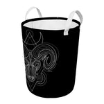 Black And White Aries Sign Print Round Laundry Basket